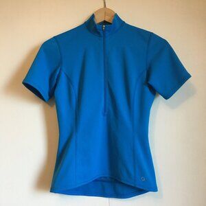 MEC Bright Blue Bubble Short Sleeve Zip Collar Mock Neck Sports Top